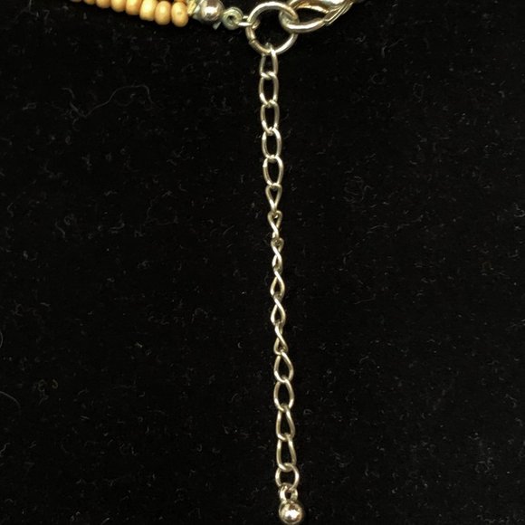 Vintage Wood Bead Necklace and Pierced Earrings, Two Tone Iridescent Shell Beads - Picture 4 of 4